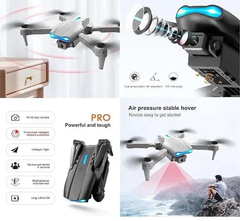 E99 Foldable Drone with 720p HD Camera, 360° Flip, Altitude Hold & LED Lights – Long Flight Time, App & Remote Control